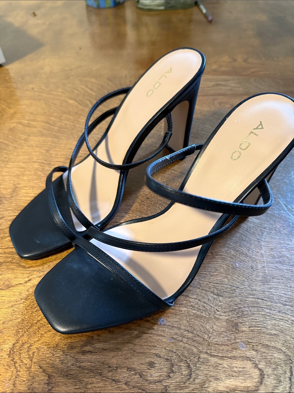 ALDO Nivi Black Strappy Square-Toe High Heel Mules NWT